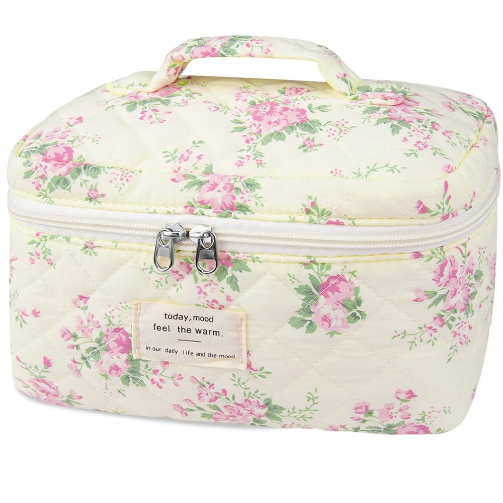 Large Travel Quilted Makeup Bag For Women,big Floral Cotton Cosmetic Bag, Cute😗